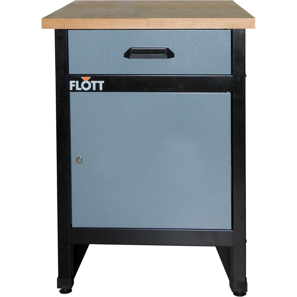 Armadio portamacchina in acciaio verniciato, con cassetto superiore e anta frontale, altezza 840 mm, ideale per officine e postazioni di lavoro.
