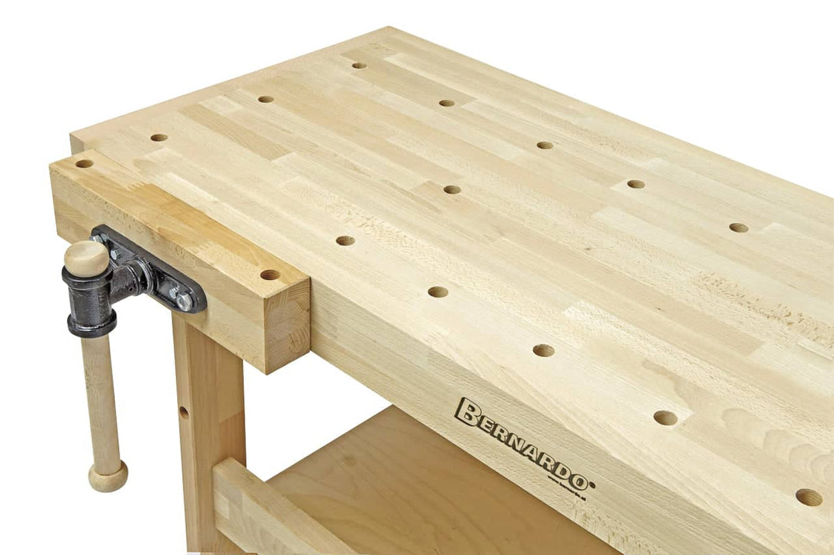 Bernardo WB 2100 Profi Profi-Werkbank für Tischler – massives, gedämpftes Rotbuchenholz, Abmessungen 2120 × 760 mm, Arbeitshöhe 860 mm, Gewicht 73 kg