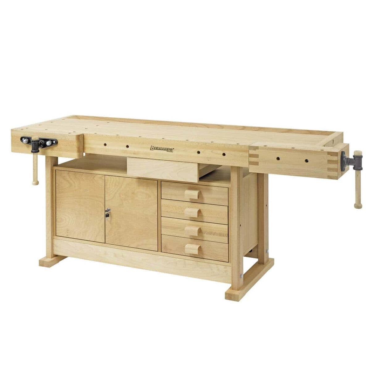 Bernardo WB 2100 Profi Profi-Werkbank für Tischler – massives, gedämpftes Rotbuchenholz, Abmessungen 2120 × 760 mm, Arbeitshöhe 860 mm, Gewicht 73 kg