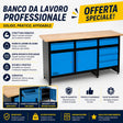 Banco da lavoro Güde GW 6/2 XL con capacità di carico fino a 300 kg, dotato di 6 cassetti e 2 ante, ideale per officina e organizzazione efficiente degli utensili.