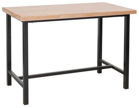 Banco da lavoro professionale Güde P 1200 S Black Line con struttura in acciaio saldato e piano in faggio massello da 40 mm, ideale per officine e laboratori.