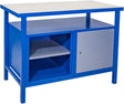 Banco da lavoro professionale Güde P 1200 T con piano da 38 mm in faggio, vano aperto e armadio chiudibile, ideale per officina.