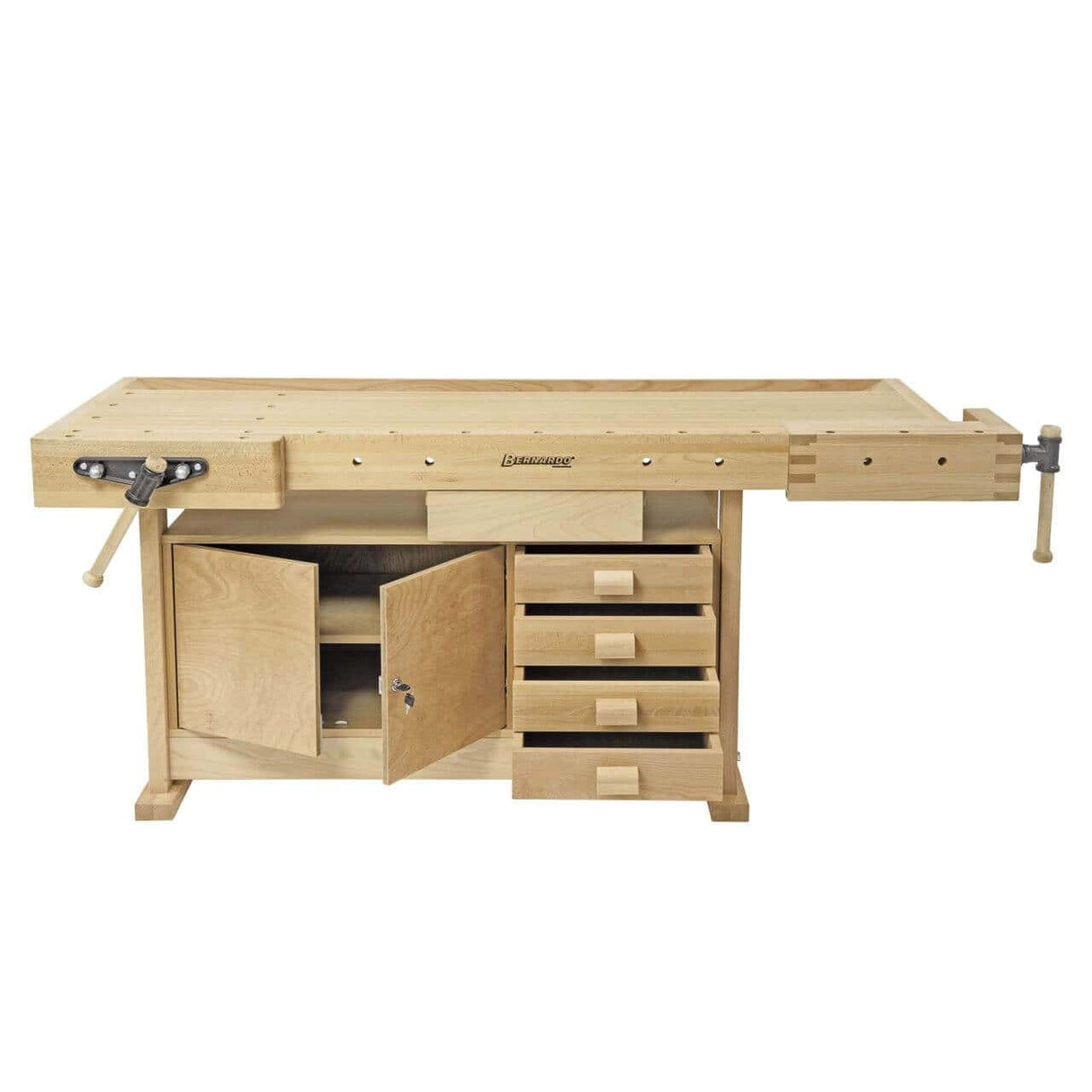 Bernardo WB 2100 Profi Profi-Werkbank für Tischler – massives, gedämpftes Rotbuchenholz, Abmessungen 2120 × 760 mm, Arbeitshöhe 860 mm, Gewicht 73 kg