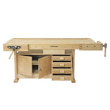 Bernardo WB 2100 Profi Profi-Werkbank für Tischler – massives, gedämpftes Rotbuchenholz, Abmessungen 2120 × 760 mm, Arbeitshöhe 860 mm, Gewicht 73 kg