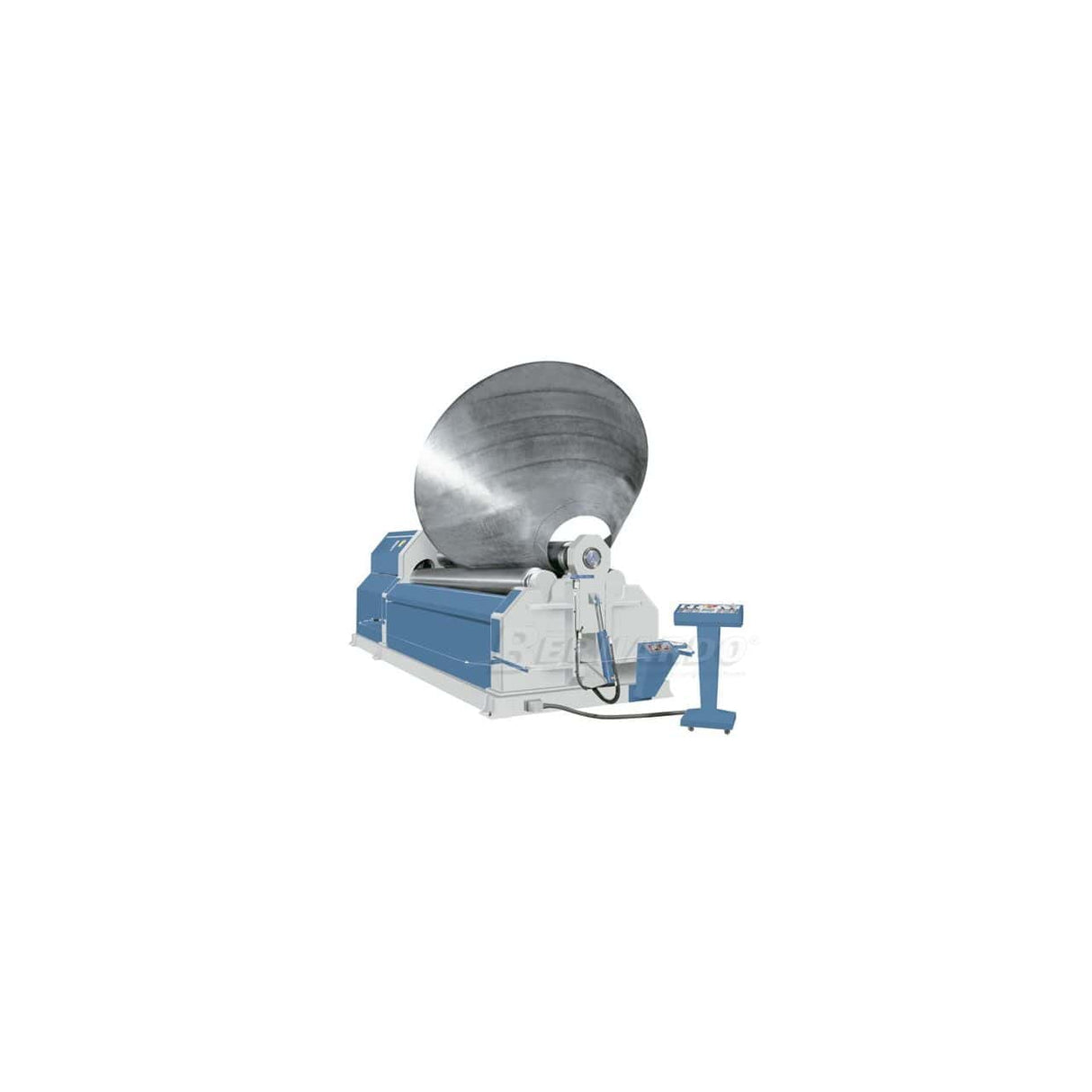 Calandra idraulica Bernardo AHS 4100 – 8,0 a 4 rulli, capacità 10 mm x 4100 mm, con struttura pesante e motore da 7,5 kW.