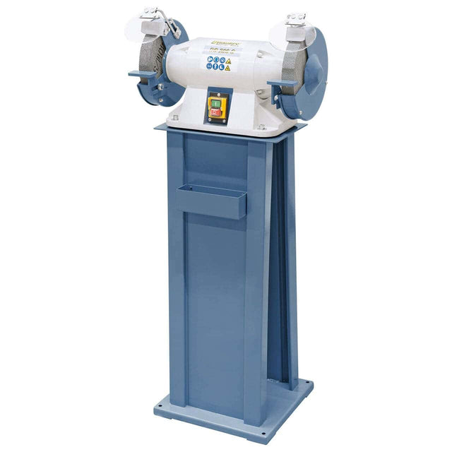Smerigliatrice doppia Bernardo DS 200 S con due mole Ø200 mm K36/K80, supporti pezzo regolabili e protezioni scintille.