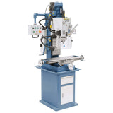 Trapano-fresatrice Bernardo FM 50 HSV con tavola 800 x 240 mm, testa inclinabile ±60°, avanzamento automatico mandrino, motore di sollevamento e velocità variabile fino a 3200 rpm.