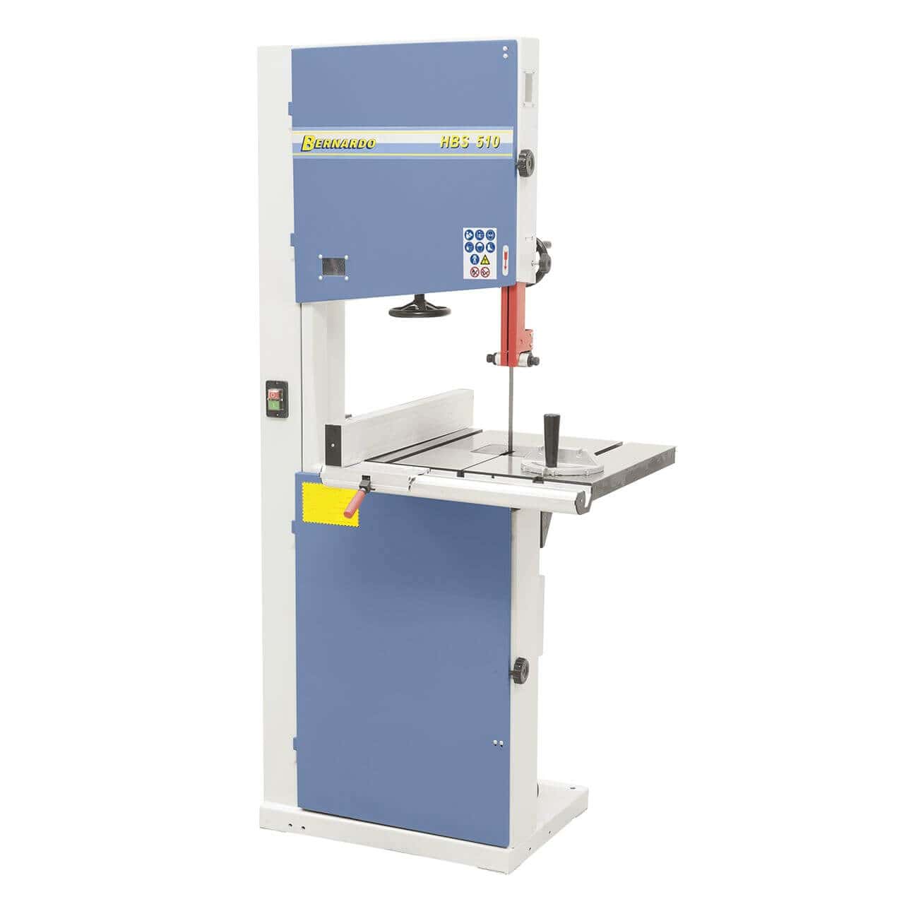 Sega a nastro per legno Bernardo HBS 510 con tavolo inclinabile, guida a 3 rulli e motore da 2,2 kW – 230/400 V.
