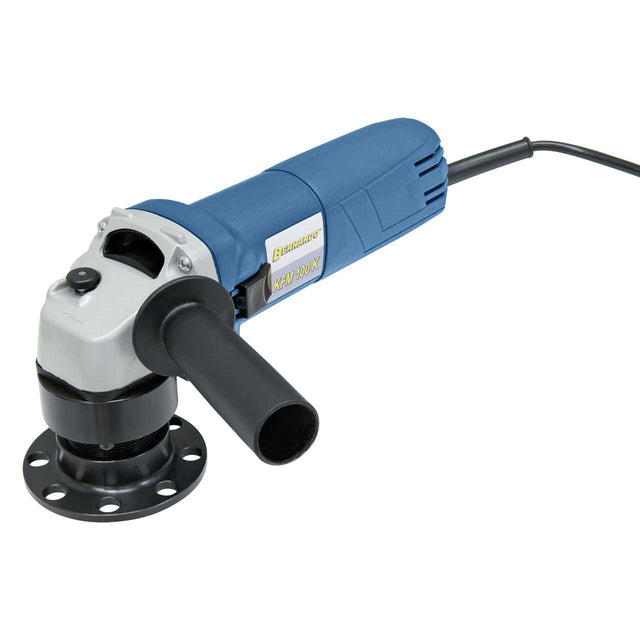 Smussatrice Bernardo KFM 100 K leggera e portatile, con testa a 45° e regolazione smusso fino a 4 mm, ideale per acciaio e inox.