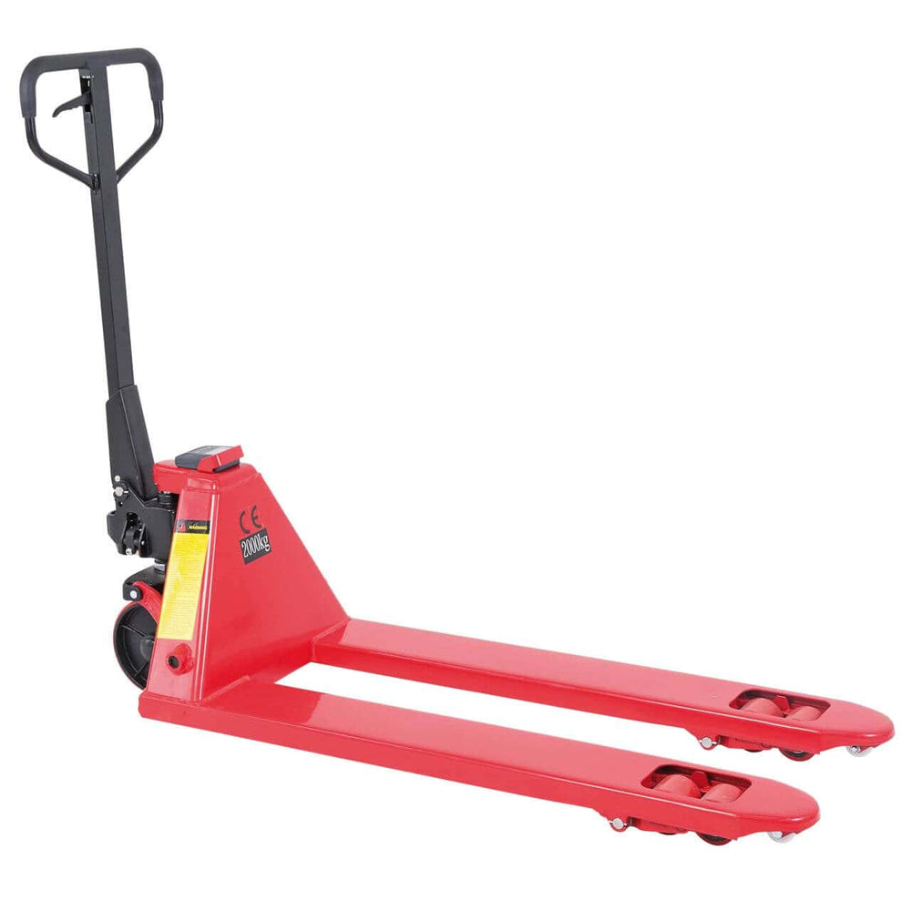Transpallet Bernardo PHW 2,0 W eco con portata 2000 kg, bilancia digitale integrata e forche rinforzate, ideale per logistica e magazzini.