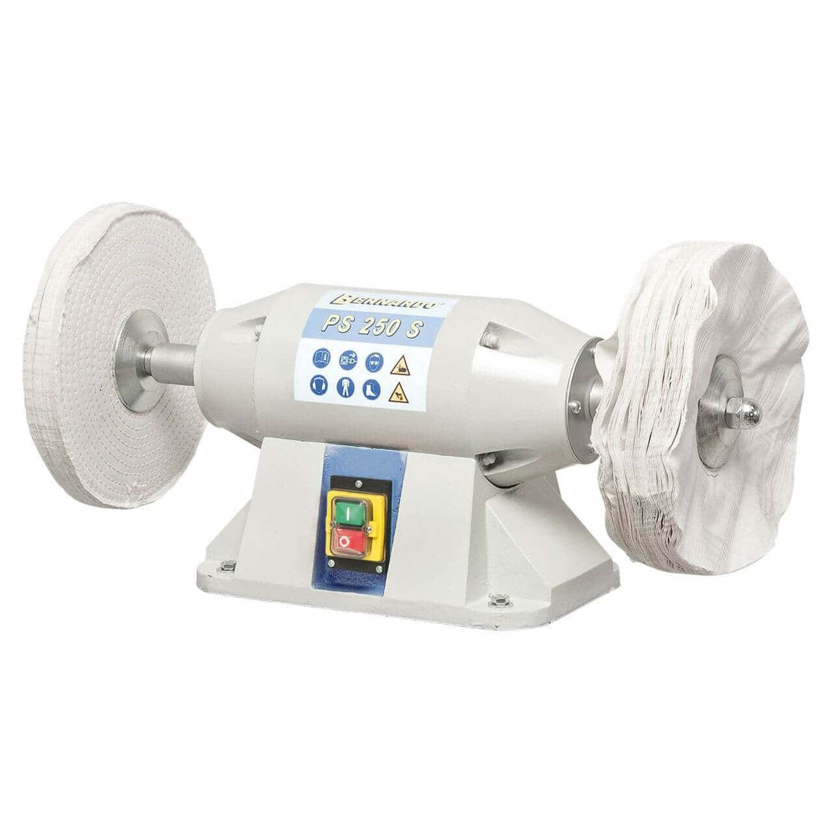 Smerigliatrice lucidatrice Bernardo PS 250 S con due dischi pulitori Ø250 mm, potente e robusta per uso professionale.