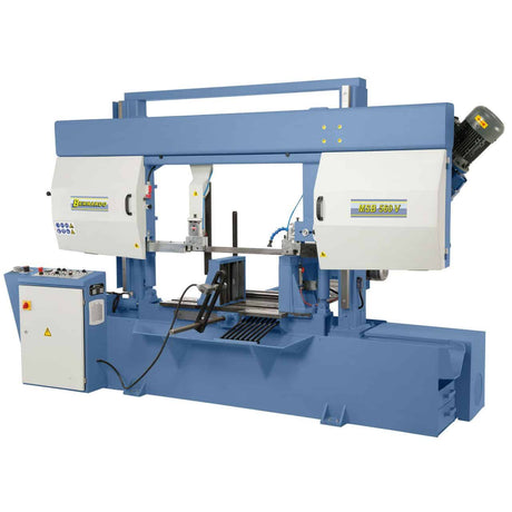 Sega a nastro automatica Bernardo MSB 360 V con capacità di taglio fino a 430 x 380 mm, rulli motorizzati e programmazione pezzi.