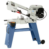 Sega a nastro Bernardo EBS 115 / 400 V con struttura compatta, tre velocità, morsa regolabile e base mobile con maniglia di trasporto.