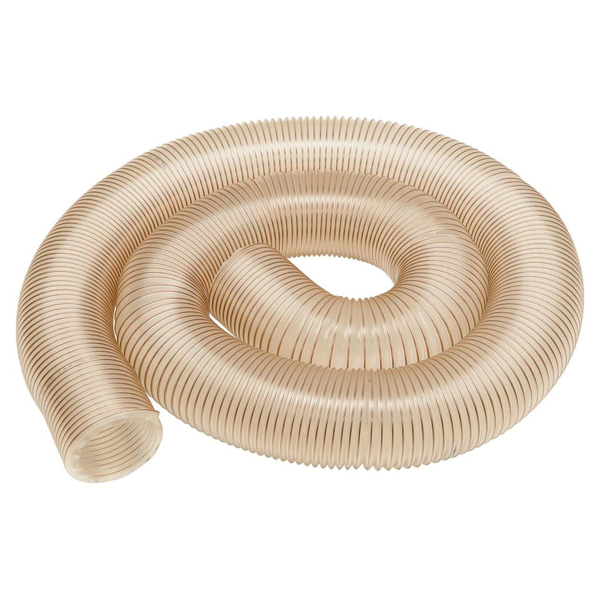 Tubo di aspirazione Bernardo in poliuretano Ø150 mm, lunghezza 6 m, flessibile e trasparente con spirale in acciaio zincato, resistente all’abrasione e ideale per impianti industriali.