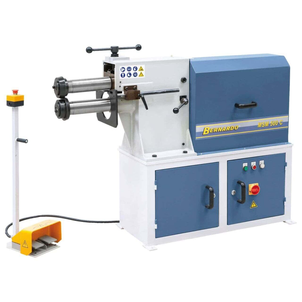 Bernardo Bordatrice elettrica MSM 500 C con gola da 330 mm, motore da 2,2 kW e 4 coppie di rulli per bordatura e flangiatura incluse.