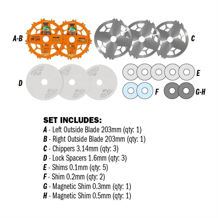 CMT Schneidwerkzeug-Nutfräser-Profi-Sägeblattsatz - D203x6.2-20 d15.87 Z12 HW