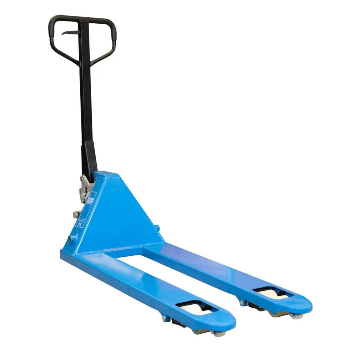 Movimentazione pallet efficiente con pompa idraulica manuale, ideale per magazzino e officina