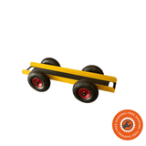 Carrello Ravendo TW 300-4W in acciaio giallo, con maniglie integrate e ruote pneumatiche per il trasporto di lastre e pannelli fino a 300 kg.