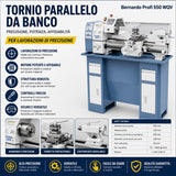 Bernardo Profi 550 WQ Metalldrehmaschine – Spitzenweite 550 mm, Ø 250 mm auf der Werkbank, Spindelbohrung Ø 26 mm, Kegel MT 4, Motor 0,75 kW 230 V einphasig, Gewicht 120 kg