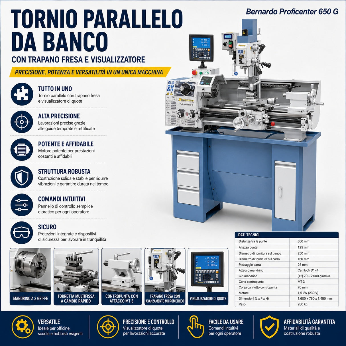 Bernardo Proficenter 650 G Metalldreh- und Fräsmaschine mit 2-Achs-Digitalanzeige