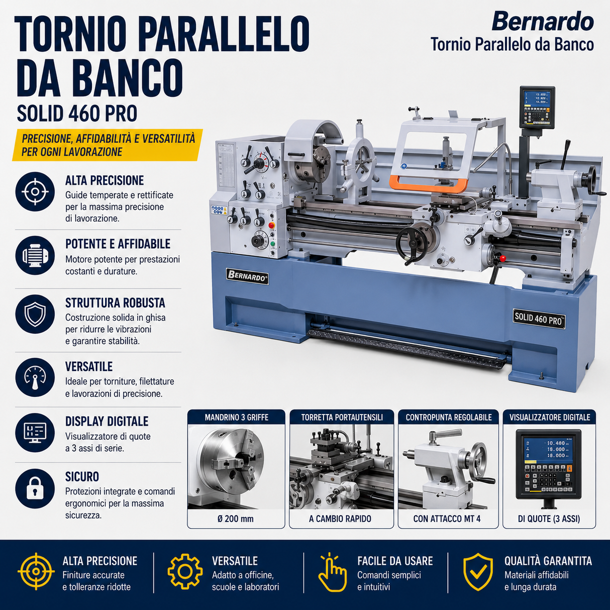Bernardo Solid 460 x 2000 Pro Metalldrehmaschine mit 3-Achsen-Digitalanzeige