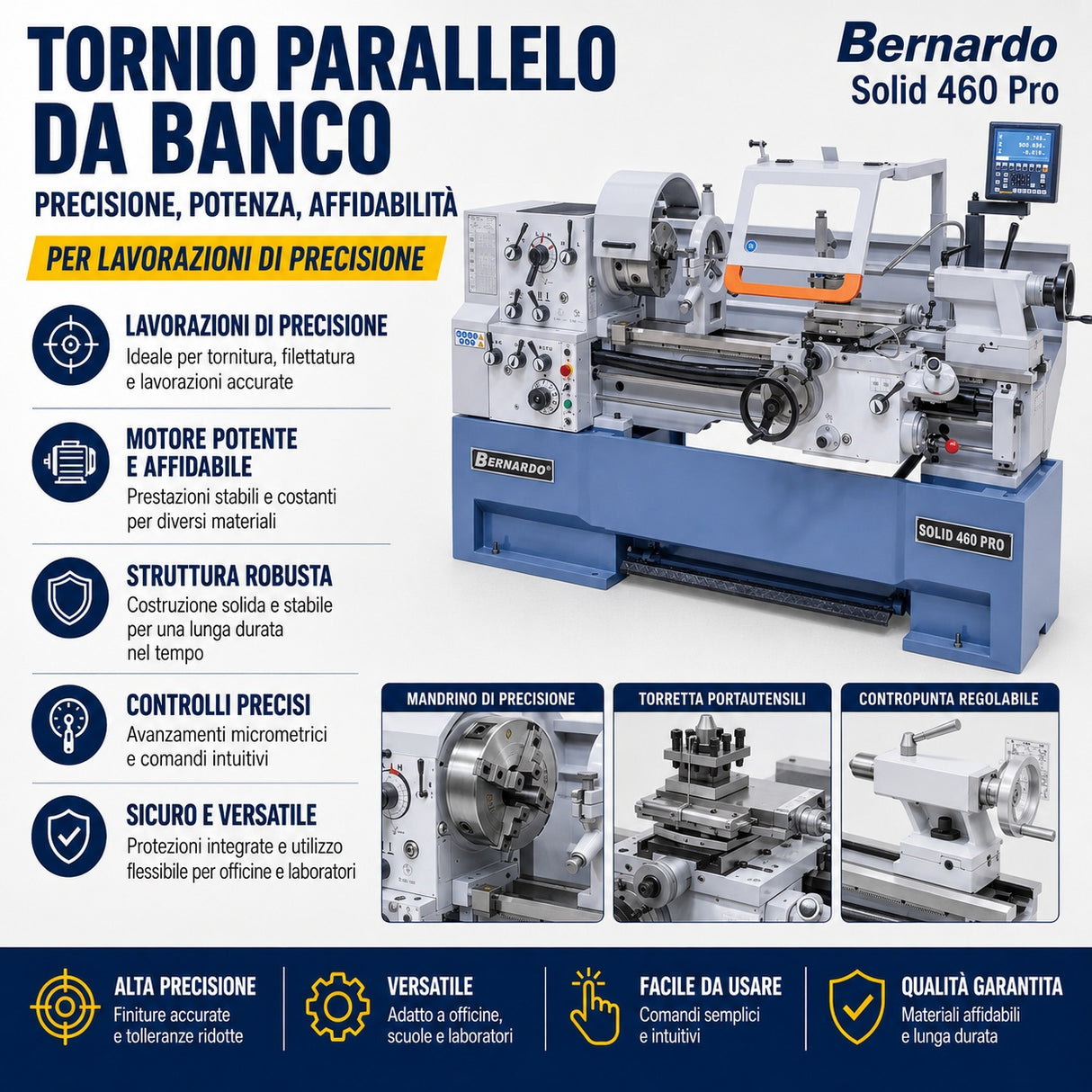 Bernardo Solid 460 x 1000 Pro Metalldrehmaschine mit 3-Achsen-Digitalanzeige