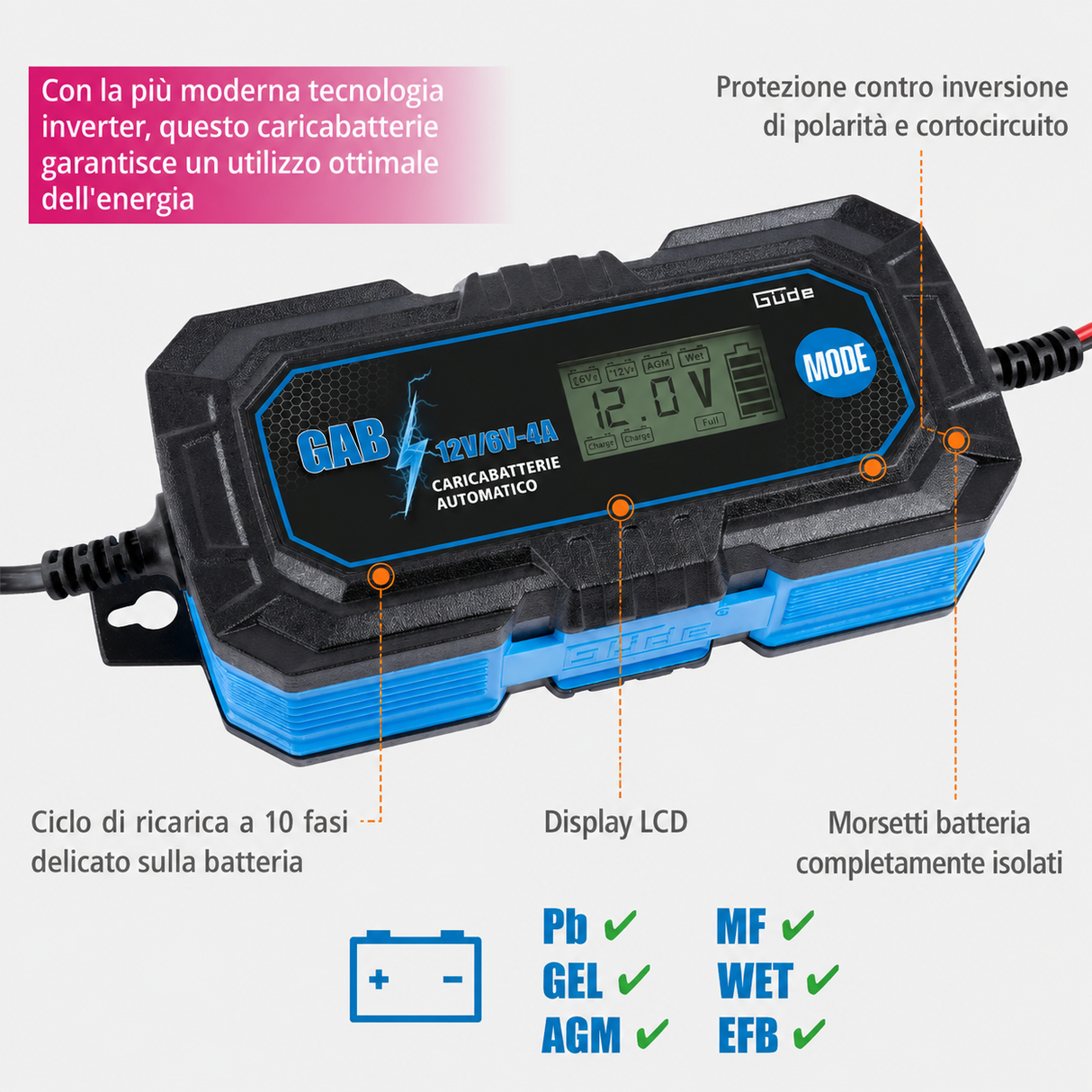 Automatisches Batterieladegerät Güde GAB 12V/6V-4A