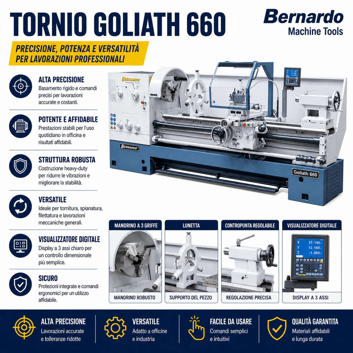 Bernardo Goliath 660 x 1000 Metalldrehmaschine mit 3-Achsen-Digitalanzeige