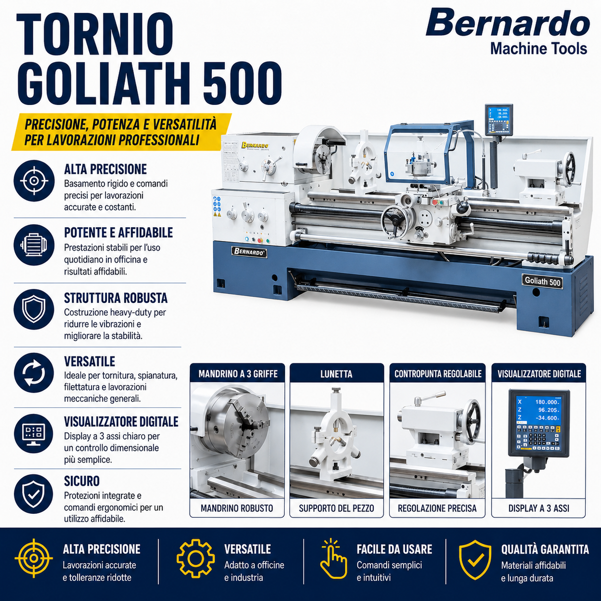 Bernardo Goliath 500 x 3000 Parallel-Metalldrehmaschine mit 3-Achsen-Digitalanzeige
