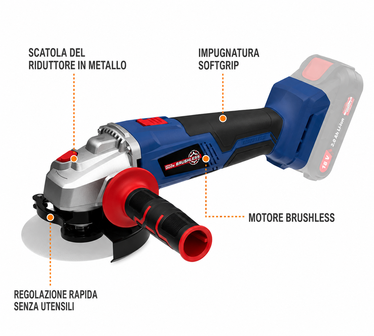 Elettroutensile portatile Guede angolare a batteria WS 18-0 BL