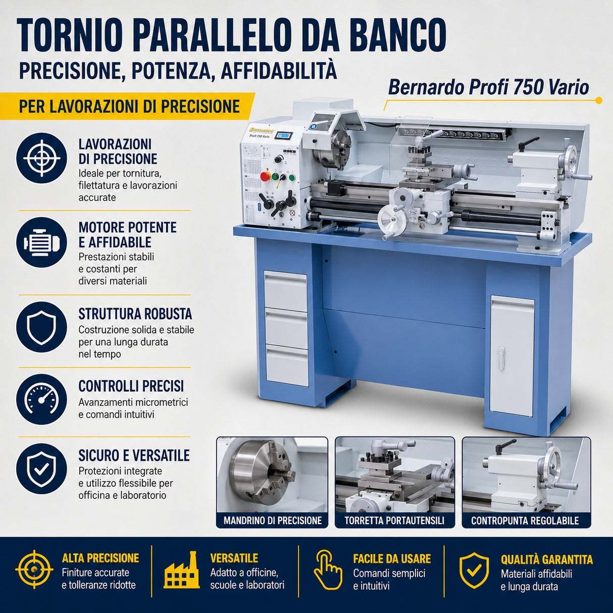 Bernardo Profi 750 Vario / 230 V – Kompaktdrehmaschine mit variabler Drehzahl