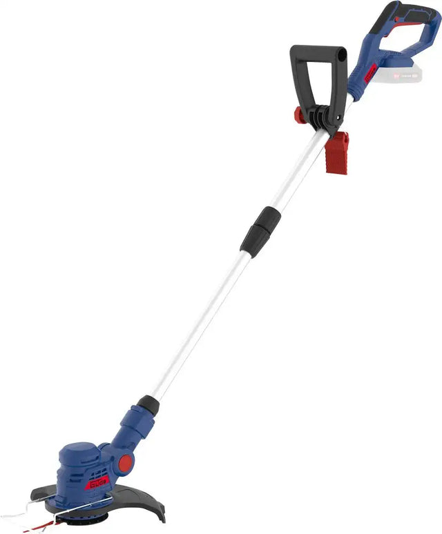 Decespugliatore cordless Guede RT 18-0 18V con testa orientabile, asta telescopica e doppia lama, ideale per taglio erba e rifiniture.