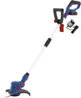 Decespugliatore a batteria Guede RT 18-201-05 18V con doppia lama, testa rotante a 180°, impugnatura telescopica e batteria 2.0 Ah con caricatore.
