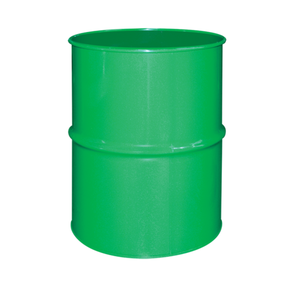 Fusto di raccolta Record Power CGV386-DRUM da 90 litri in acciaio verniciato verde, ideale per aspirazione industriale di trucioli e polveri.