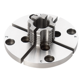 Ganasce mini Record Power con foro interno da 13 mm, dentatura esterna e fori supplementari per viti, ideali per perni robusti su pomelli e maniglie.