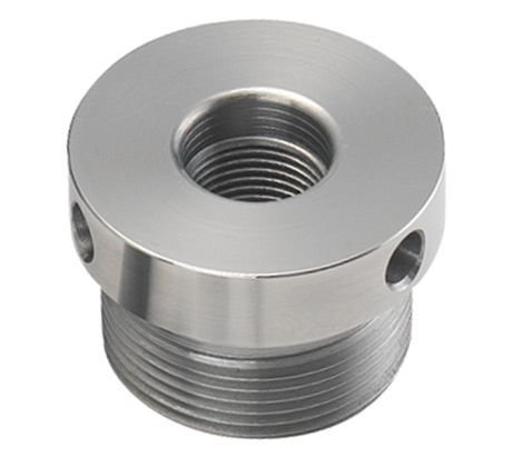 Inserto filettato Record Power con doppia filettatura e fori di serraggio laterali, compatibile con mandrini SC4 Professional e SC1 Mini.