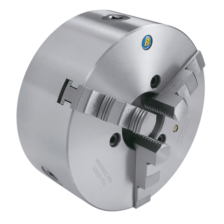  Vista frontale del mandrino standard Bernardo PS3-250/D6 in ghisa con griffe installate, compatibile con attacco Camlock DIN 55029 tipo D6.