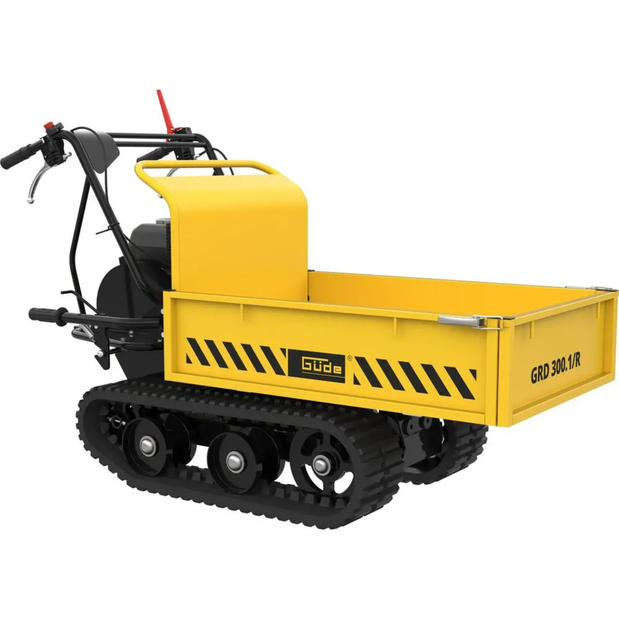 Minidumper cingolato Güde GRD 300.1/R con cassone ribaltabile, sponde estensibili e trazione a cingoli per terreni difficili.