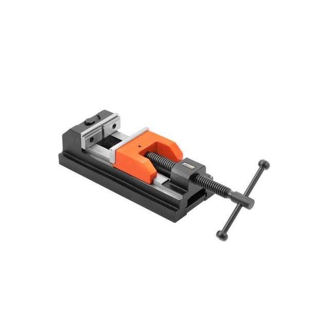 Morsa da trapano Flott [felix] 80 2.0 con ganasce prismatiche temprate, sistema di bloccaggio rapido e corsa di 150 mm per uso professionale.