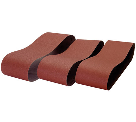 Set da 3 nastri abrasivi Record Power 150 x 1220 mm grana 120, ideali per levigatura fine e preparazione alla finitura con BDS250.