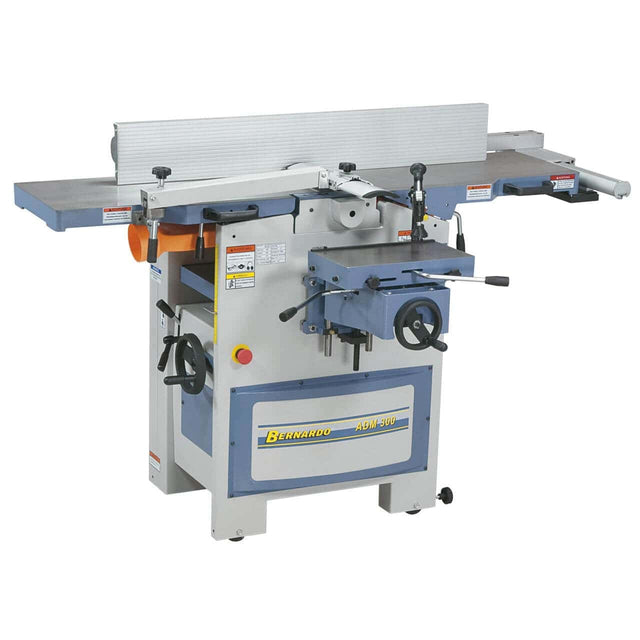 Pialla a filo e spessore Bernardo ADM 300 V con tavoli lunghi 1510 mm, albero a 4 coltelli HSS e avanzamento variabile 1–10 m/min.
