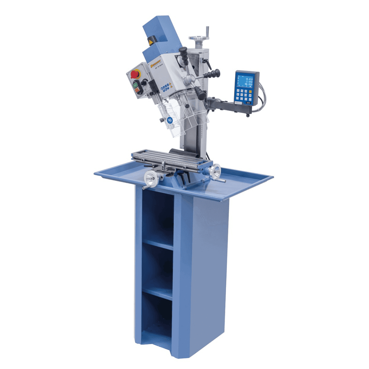 Bernardo KF 16 Vario Bohr- und Fräsmaschine mit 3-Achs-Digitalanzeige DT 40 – Bohrer Ø 16 mm, Planfräser Ø 50 mm, Tisch 400 × 120 mm, Schwenkkopf -90°/+90°, 0,5 kW Motor, 230 V Einphasenstrom, Gewicht 60 kg