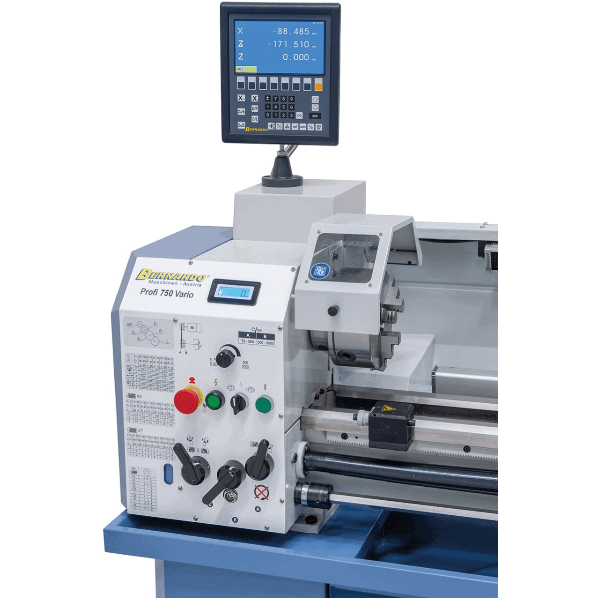 Bernardo Profi 750 Vario Metalldrehmaschine / 230 V mit 2-Achsen-Digitalanzeige