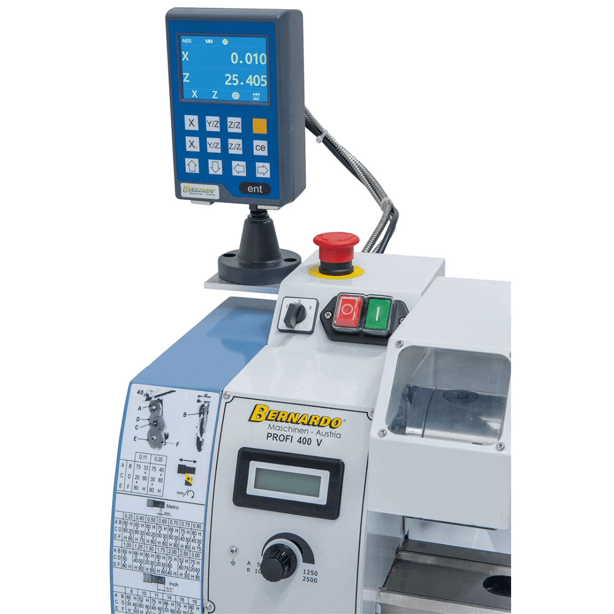 Bernardo Profi 400 V / 230 V Metalldrehmaschine mit 2-Achsen-Digitalanzeige DT 40