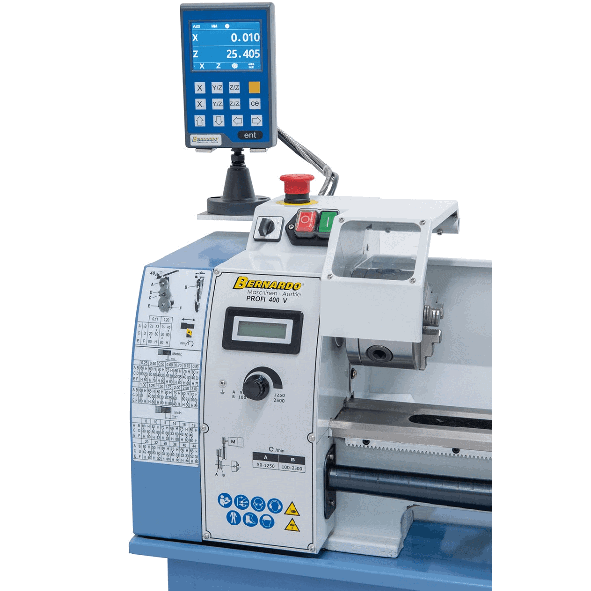 Bernardo Profi 400 V / 230 V Metalldrehmaschine mit 2-Achsen-Digitalanzeige DT 40