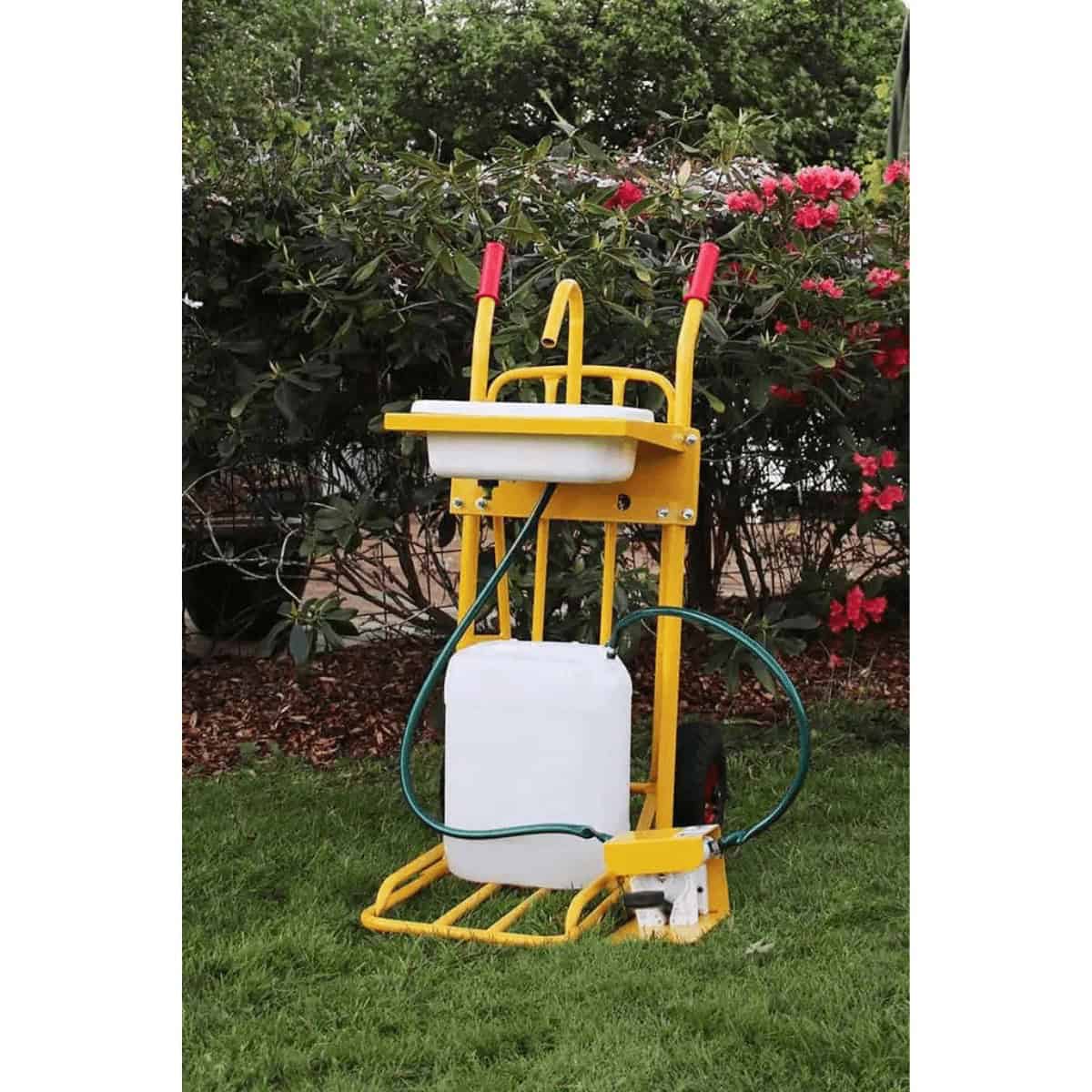 Ravendo CLM WS-P Mehrzweckwagen – autarke mobile Waschstation mit Fußpumpe, 2 x 25-Liter-Tanks (Frischwasser + Abwasser), 250 kg Tragkraft, 5 Jahre Garantie