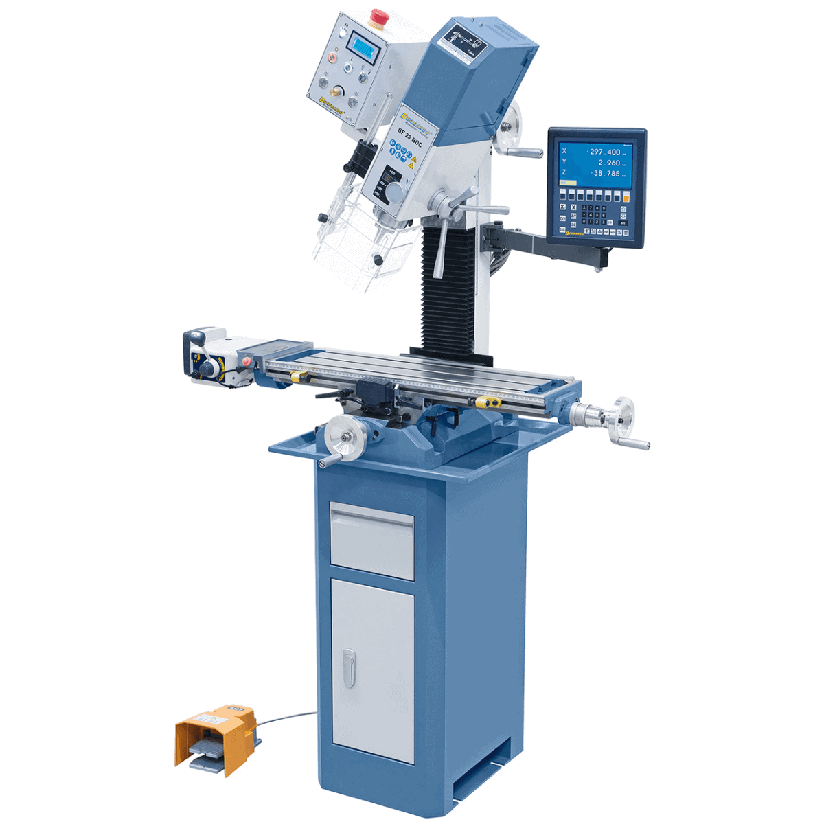 Bernardo BF 28 BDC Bohr- und Fräsmaschine mit 3-Achs-Digitalanzeige ES-12 V und automatischem X-Achsen-Vorschub AL 280 D