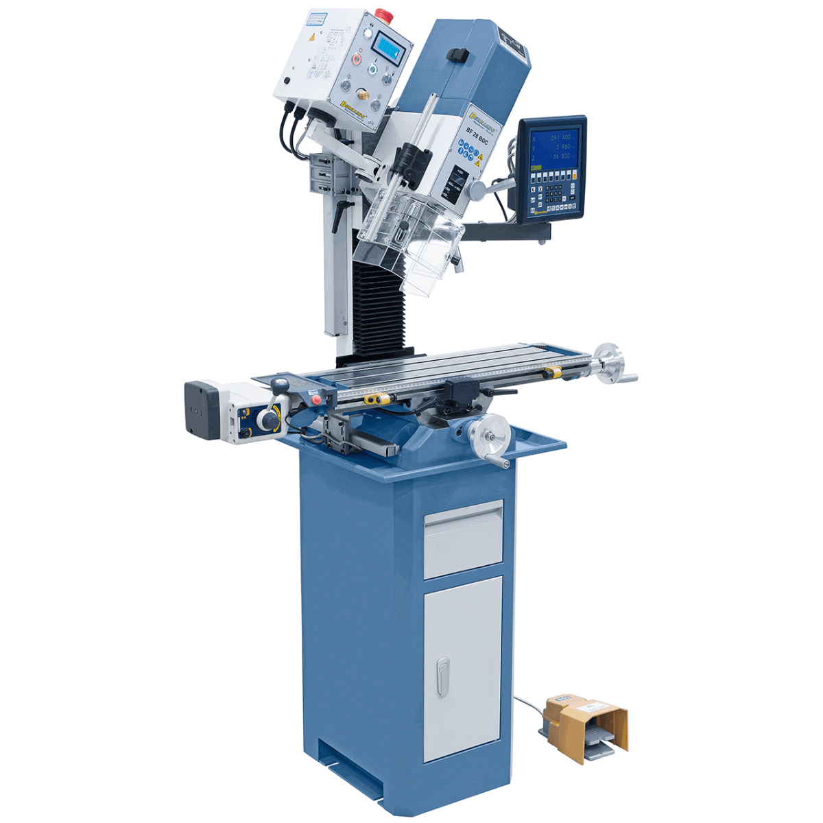 Bernardo BF 28 BDC Bohr- und Fräsmaschine mit 3-Achs-Digitalanzeige ES-12 V und automatischem X-Achsen-Vorschub AL 280 D
