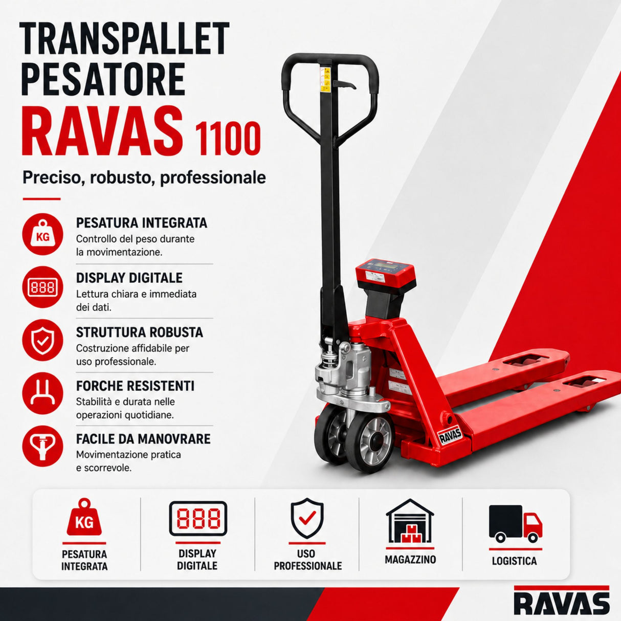 RAVAS 1100 Palettenwagenwaage – Basiswägung, 2.000 kg Tragfähigkeit, Schutzart IP67