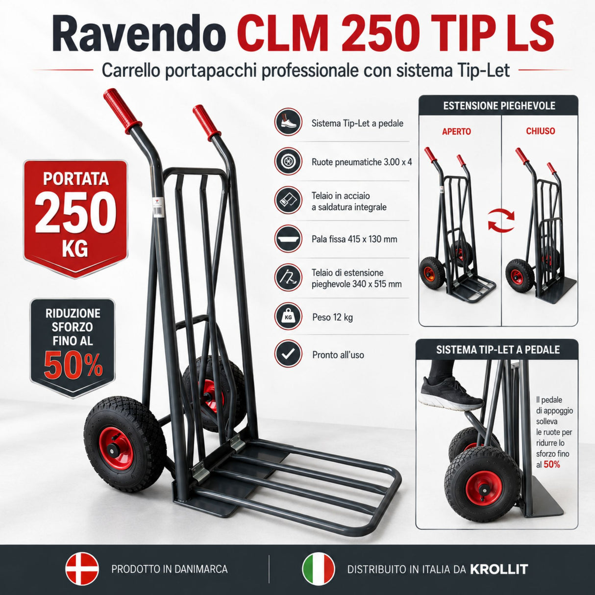 Ravendo CLM 250 TIP LS Sackkarre – Tip-Let-System, 250 kg Tragfähigkeit